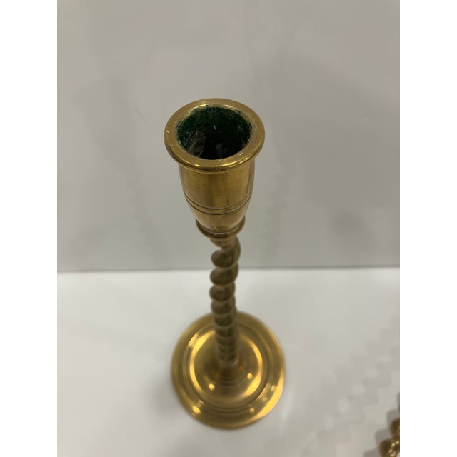1990s Barley Twist Brass Candel Sticks- a Pair For Sale - Image 4 of 4