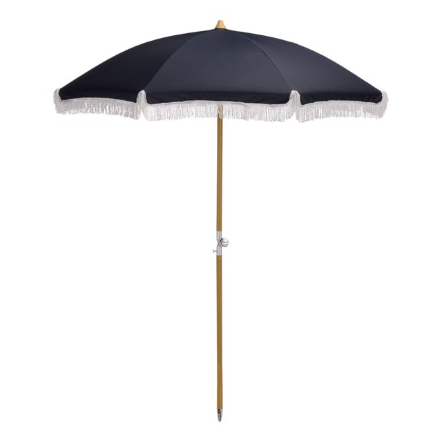 Valencia 6.5 Ft Beach Fringed Umbrella, Navy For Sale