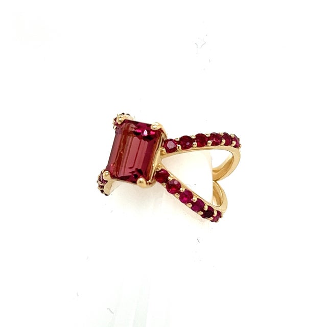 Natural Pink Tourmaline Ruby Ring 14k Y Gold 3.33 TCW Certified For Sale - Image 4 of 8