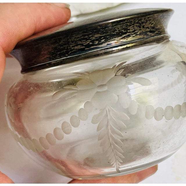 Early 20th Century Hawkes Cut Glass Etched Crystal Sterling Silver Top Vanity Powder Trinket Jar For Sale - Image 11 of 12