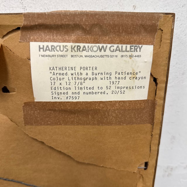 Circa 1977 Katherine Porter "Armed With a Burning Patience" Lithograph, Signed For Sale - Image 12 of 12