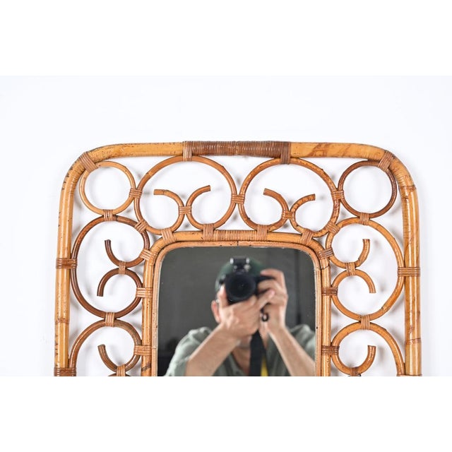 1960s Bamboo and Rattan Rectangular Wall Mirror, Italy, 1970s For Sale - Image 5 of 15
