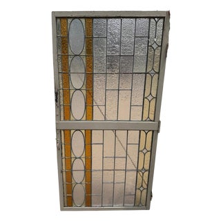 Antique Victorian Amber Stained Leaded Glass Double Window Converted to Door For Sale