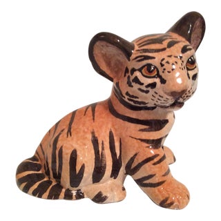 Vintage Italian Ceramic Tiger Cub Figurine For Sale