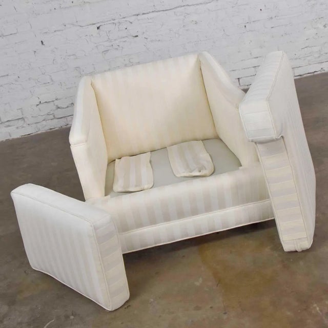 White Mid-Century Modern Off White Tone on Tone Stripe Lounge Chair on Rolling Casters For Sale - Image 8 of 13