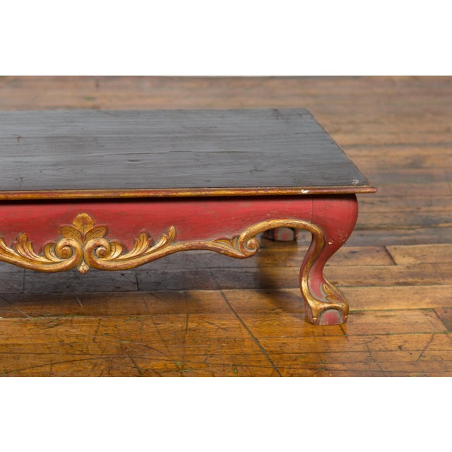 Indonesian Vintage Rococo Style Red and Gold Low Table with Ball-and-claw Feet For Sale - Image 12 of 13
