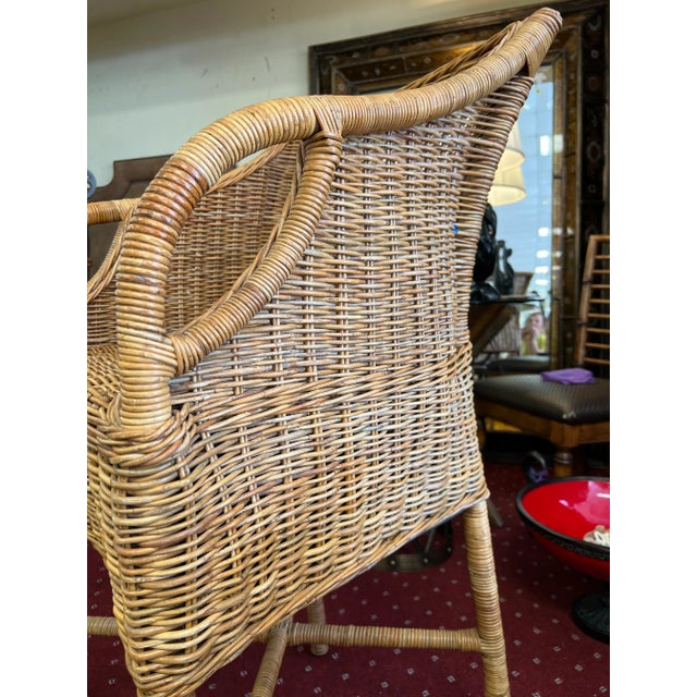 Wood Vintage Wicker Lounge High Bar Stool For Sale - Image 7 of 10