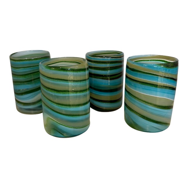 Hand Blown Glass Barware Glasses Set of 4 For Sale