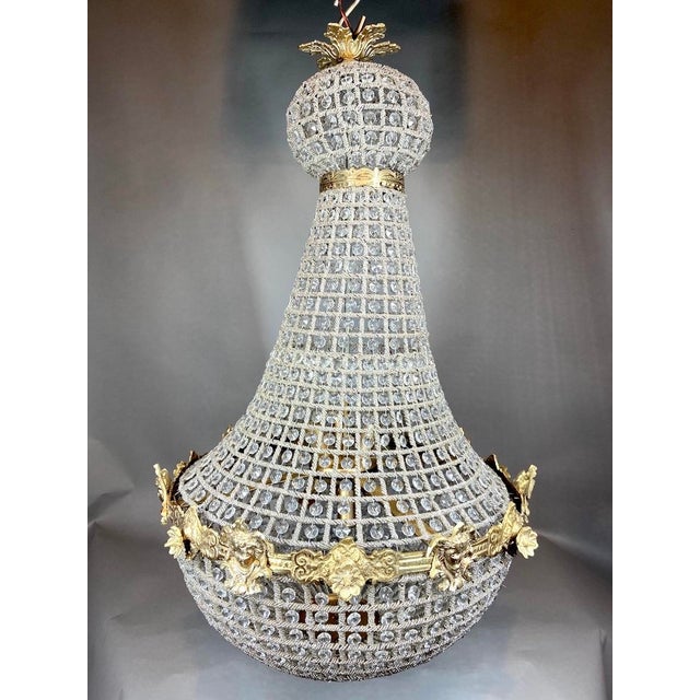 1970s French Louis XVI Bronze Gold Crystal Chandelier For Sale - Image 6 of 8
