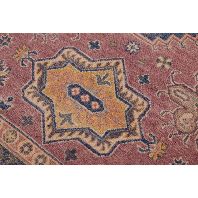 Rustic Kazak Southwestern Purple/Light Blue Wool Rug - 4'0''x5'10'' For Sale - Image 4 of 10