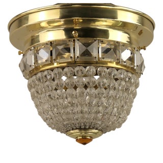 Art Deco Brass Ceiling Light with Faceted Crystal Glass Beads, Austria, 1920s For Sale