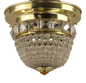Art Deco Brass Ceiling Light with Faceted Crystal Glass Beads, Austria, 1920s