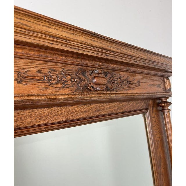 Antique French Style Carved Oak Wall Mirror For Sale - Image 5 of 11