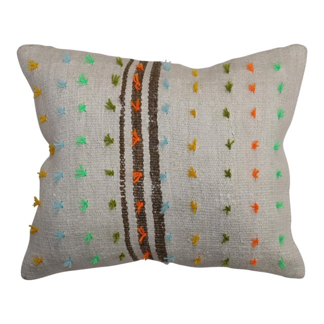 Colorful Flaring Wool Modern Turkish Kilim Pillow For Sale