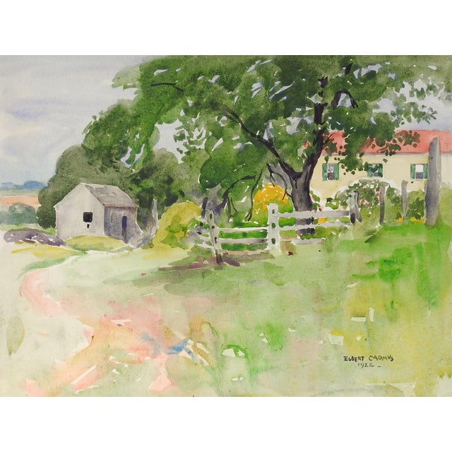 Paint 1922 New England Farm Watercolor Painting by Egbert Cadmus For Sale - Image 7 of 7