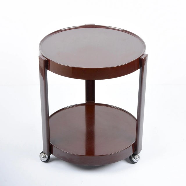 Mid-Century Italian Round Brown Plastic Bar Cart with Two Shelves, 1970s For Sale - Image 6 of 17