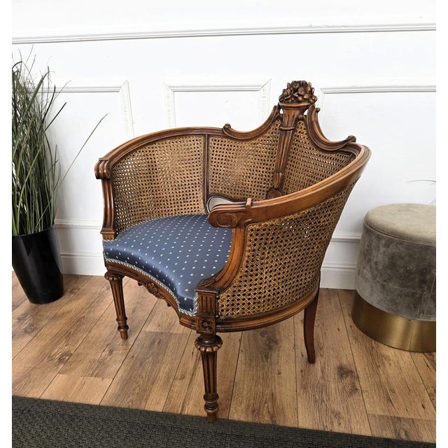 1960s Louis XV Italian Carved Wood and Cane Back Armchair, 1960s For Sale - Image 5 of 9