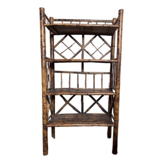 Antique English Burnt Bamboo Book Shelf For Sale