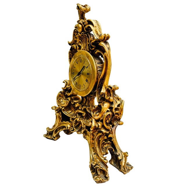 Rococo Large Scale Vintage Rococo Style Gilt Table Clock, German Movement For Sale - Image 3 of 11