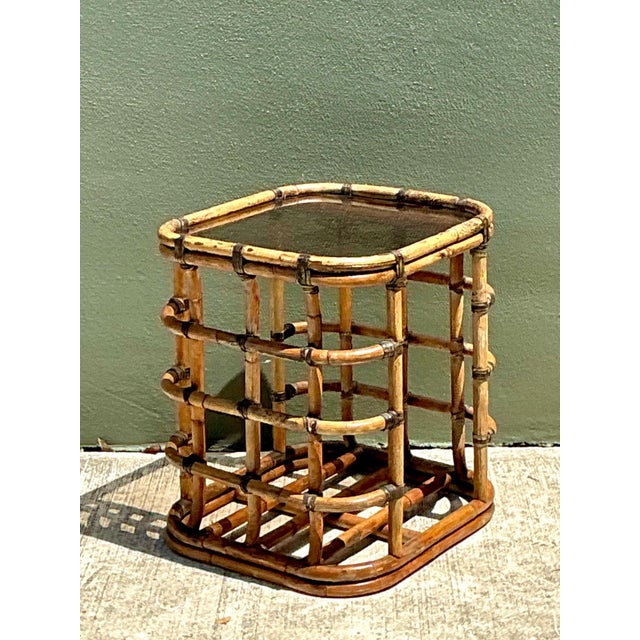 Vintage Rattan and Glass Accent Table For Sale In West Palm - Image 6 of 14