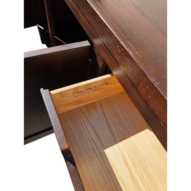 Vintage Ethan Allen Horizons Buffet Sideboard Dark Walnut Buffet Console Cabinet For Sale - Image 12 of 18