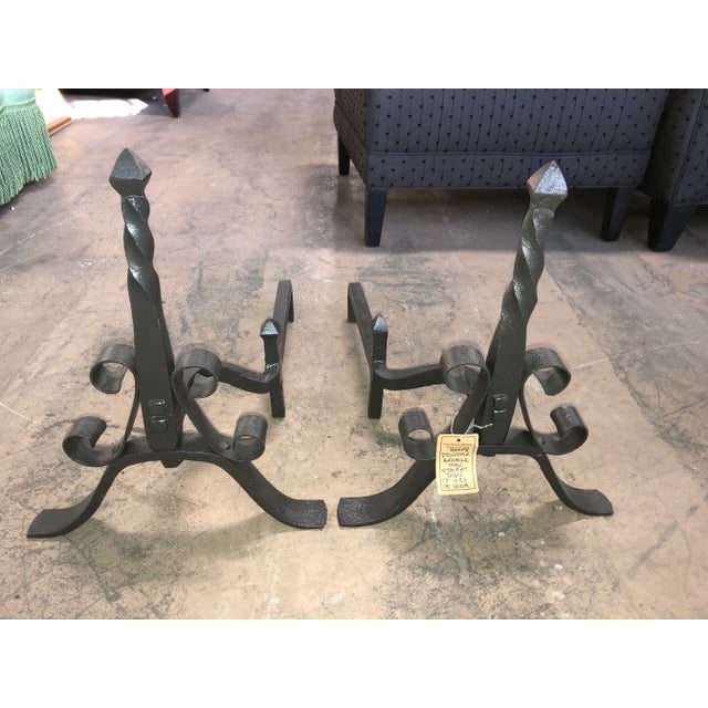 Metal Late 20th Century Wrought Iron Fireplace Andirons - a Pair For Sale - Image 7 of 7