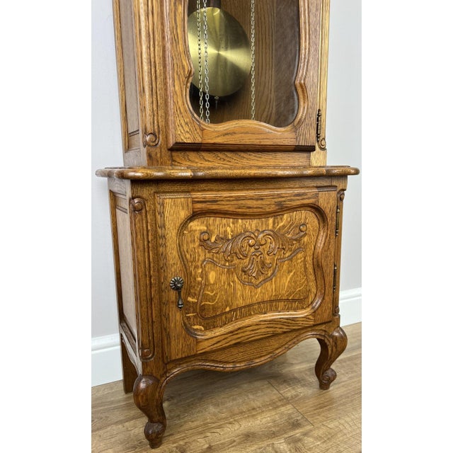 Brown Vintage Grandfather Clock in Oak For Sale - Image 8 of 13