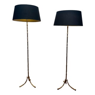 1940s Bronze Faux Bamboo Floor Lamps by Maison Bagués - a Pair For Sale