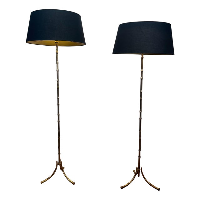1940s Bronze Faux Bamboo Floor Lamps by Maison Bagués - a Pair For Sale