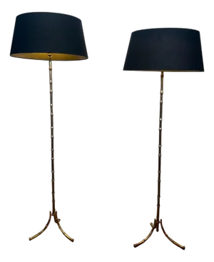1940s Bronze Faux Bamboo Floor Lamps by Maison Bagués - a Pair