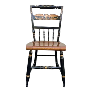 Late 20th Century Vintage L . Hitchcock Stenciled Black and Gold Painted Eagle Maple Side Chair
