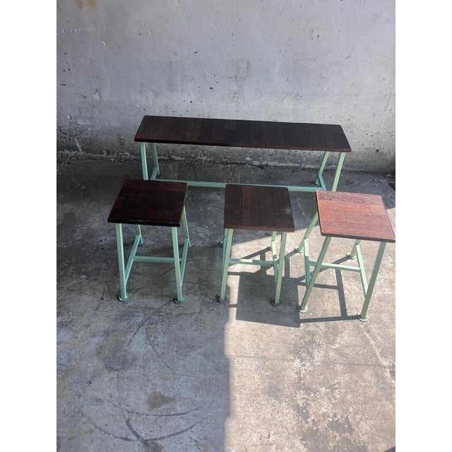 Brown Vintage Industrial Benches and Stools, 1950s Set of 9 For Sale - Image 8 of 9