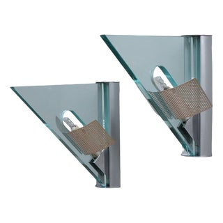 Postmodern Icaro Wall Sconces in Glass and Aluminum by Carlo Forcolini for Artemide, 1980s, Set of 2 For Sale