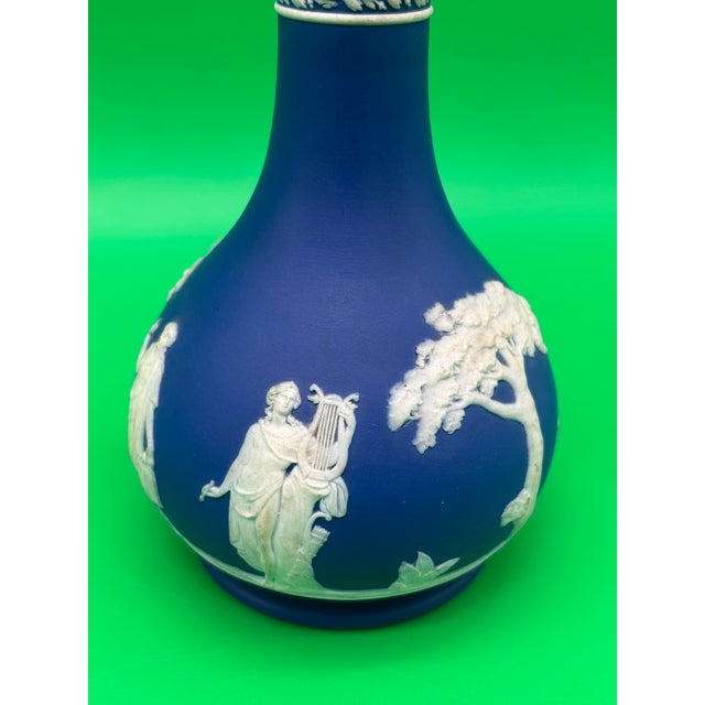 Blue Antique Wedgwood Dark Blue Jasperware Barber Bottle Vase Classical Muses Relief England For Sale - Image 8 of 12