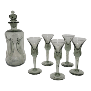 1950s Danish Modern Holmegaard Decanter and Glass Set- 6 Pieces
