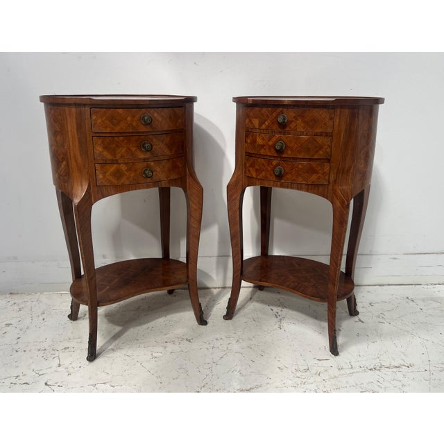 Small 20th Century Kidney-Shaped Chests of Drawers in Marquetry Veneer, Set of 2 For Sale - Image 14 of 14