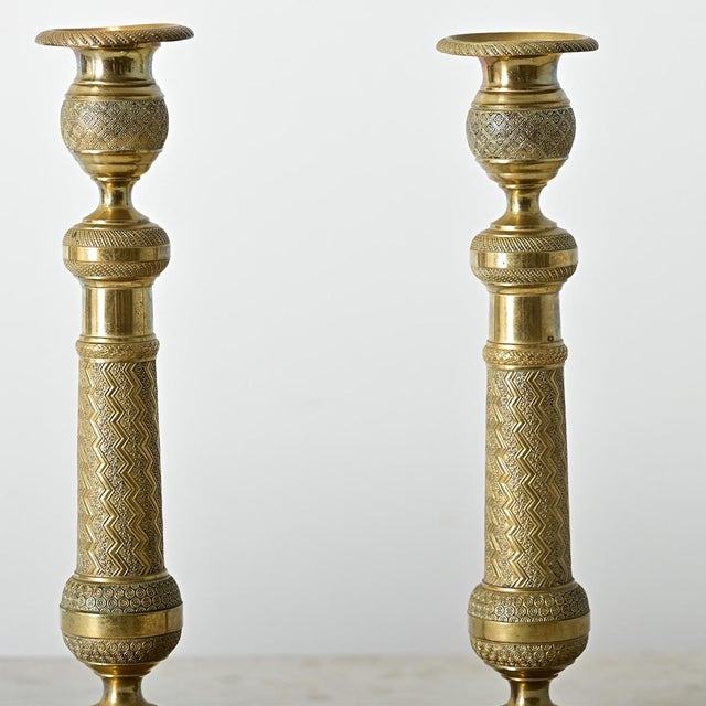 19th Century French Pair of 19th Century Empire Brass Candlesticks For Sale - Image 5 of 12