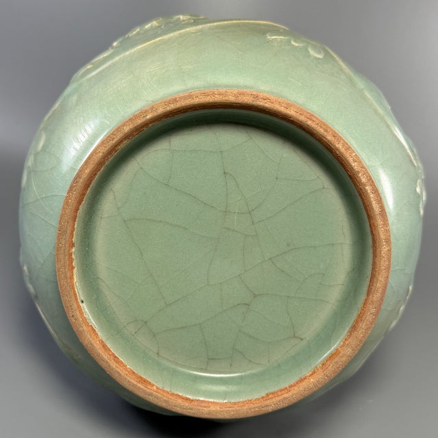 Ceramic Antique Chinese Celadon Relief‑Decorated Double Gourd Vase, Collectible Antique For Sale - Image 7 of 7