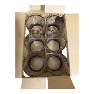 Vintage Deadstock Culver 22kt Gold Devon Black & Gold Glasses with Box- Set of 6 For Sale