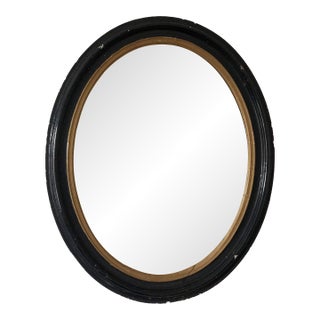 Large Antique French Louis Philippe Oval Mirror – Black and Gold, Late 19th Century For Sale