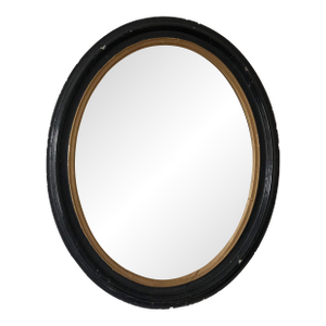 Large Antique French Louis Philippe Oval Mirror – Black and Gold, Late 19th Century