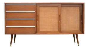 Milo Baughman Mid Century Modern Walnut Credenza With Caned Doors