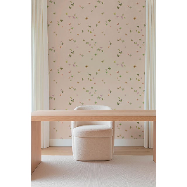 Chinoiserie Butterfly Grove Grasscloth Wallpaper by House Party | Pink Blush | 6 Yards For Sale - Image 3 of 7
