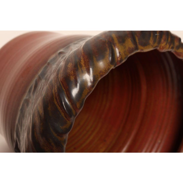 Vintage Crimson and Slate Studio Ceramic Planter With Saucer by Deanna Nichols For Sale - Image 13 of 18