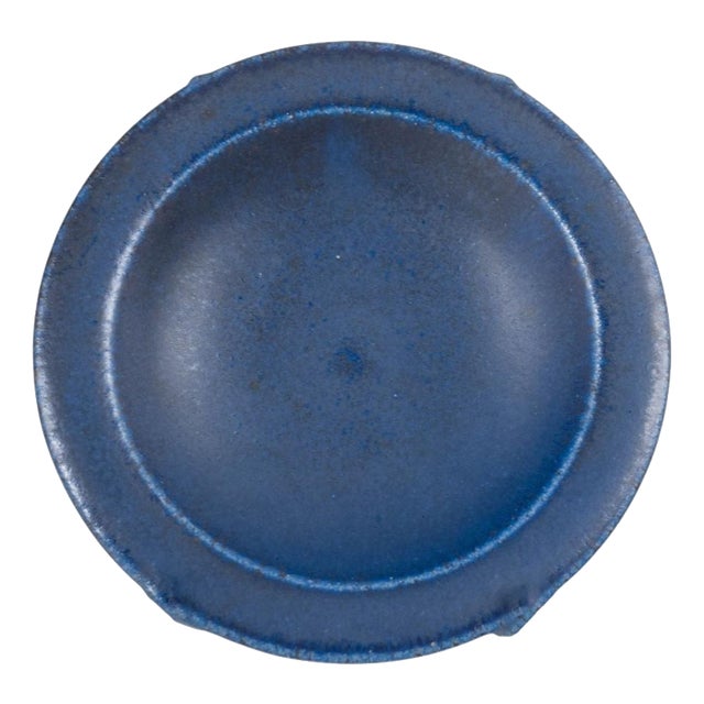 20th Century Small Stoneware Dish in Deep Blue Glaze from Saxbo, Denmark For Sale