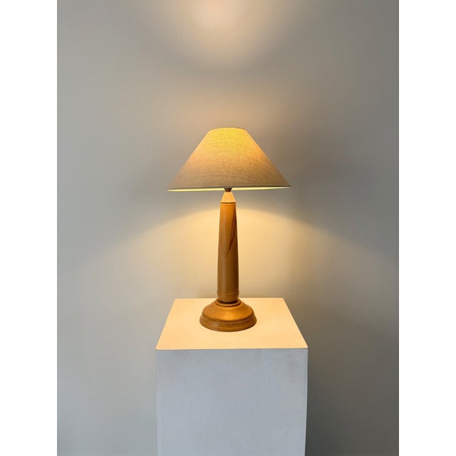 Vintage British Turned Wood Table Lamp, 1970 For Sale - Image 6 of 11