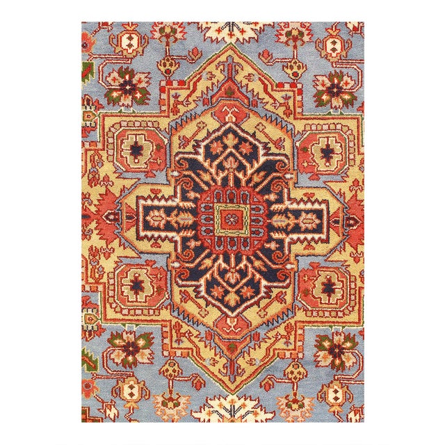 Indo Serapi design rug. Handmade Hand-knotted in fine lambswool. Lamb's Wool on a Cotton Foundation Vegetable Dyed Hand-...