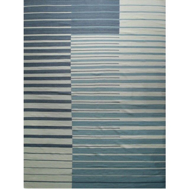 Beige 6x9 Majestic Laine Multicolor Stripe Modern Flatweave Wool Carpet Rug For Sale - Image 8 of 11