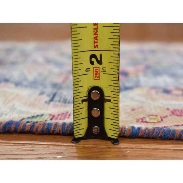 1960s 1960 Blue Vintage Persian Kerman Worn Down Hand Knotted Pure Wool Mat Rug 1'7"x2'2" For Sale - Image 5 of 6