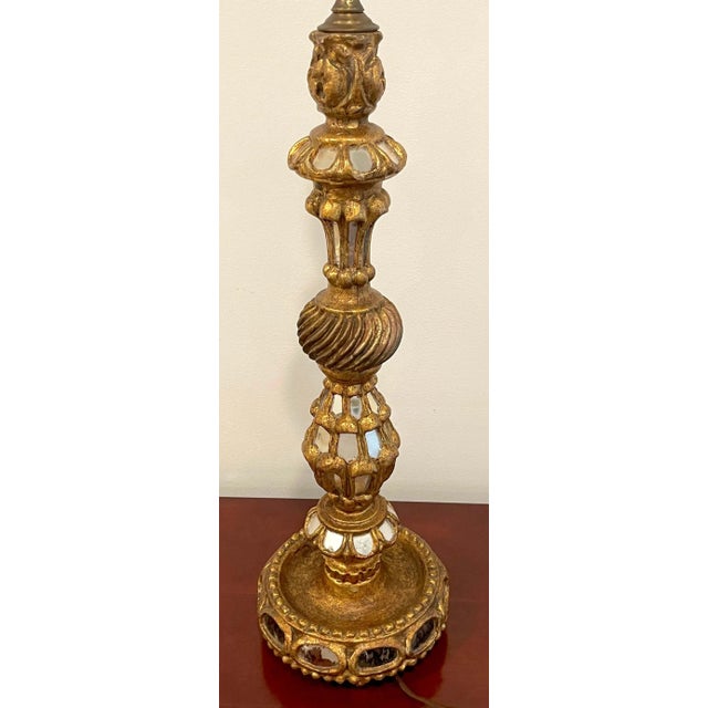 1960s Spanish Colonial Giltwood & Mirror Candlestick, Now as a Lamp For Sale - Image 11 of 13